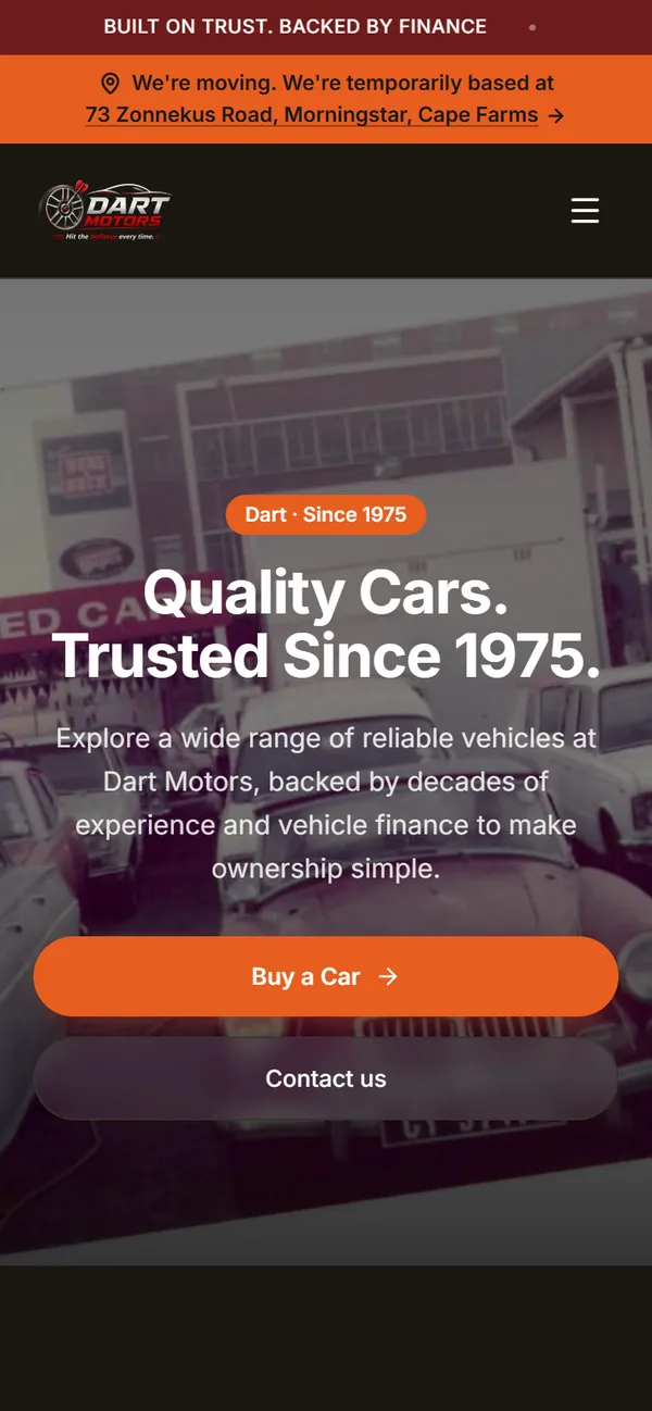 The Dart Motors website on a phone