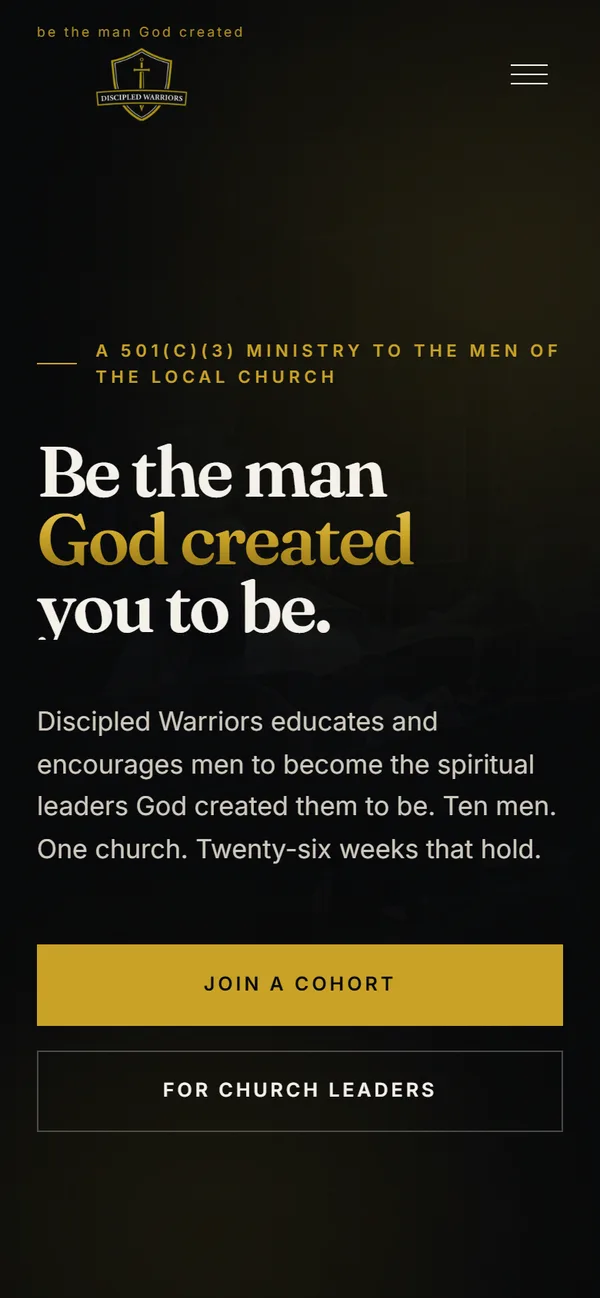 The Discipled Warriors website on a phone