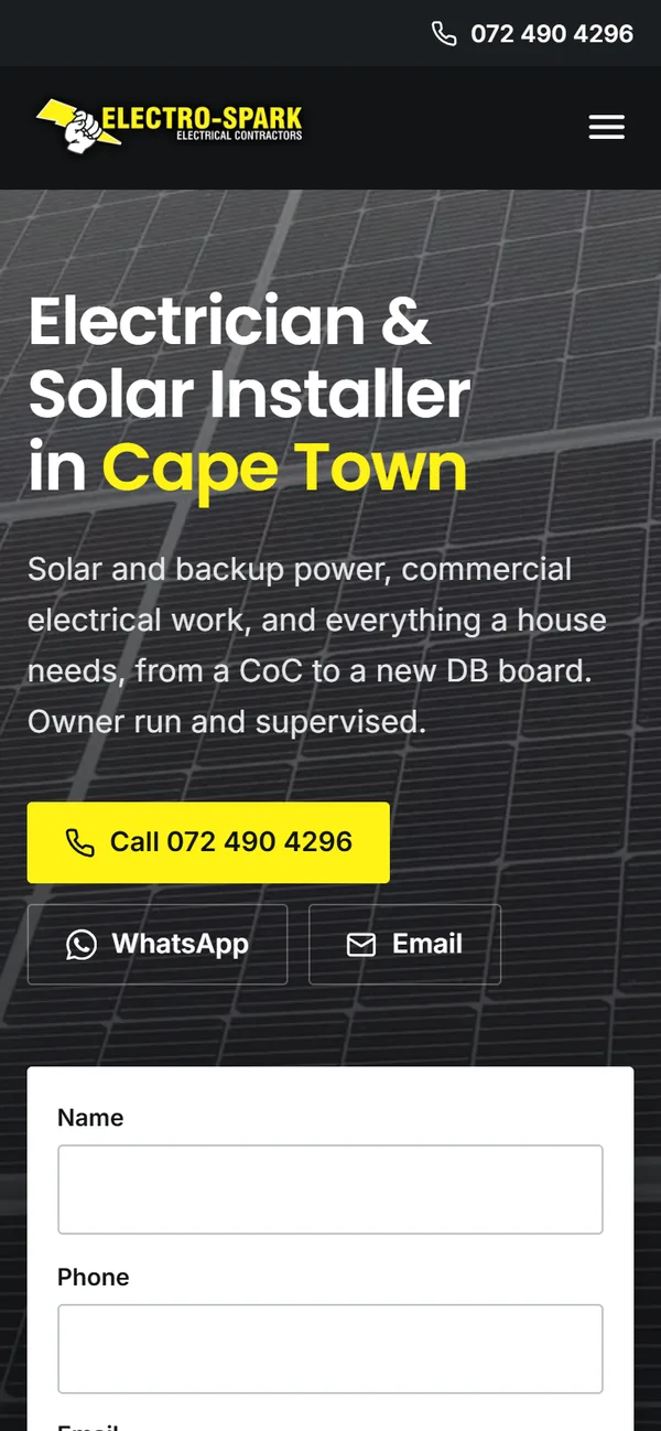The Electro-Spark website on a phone