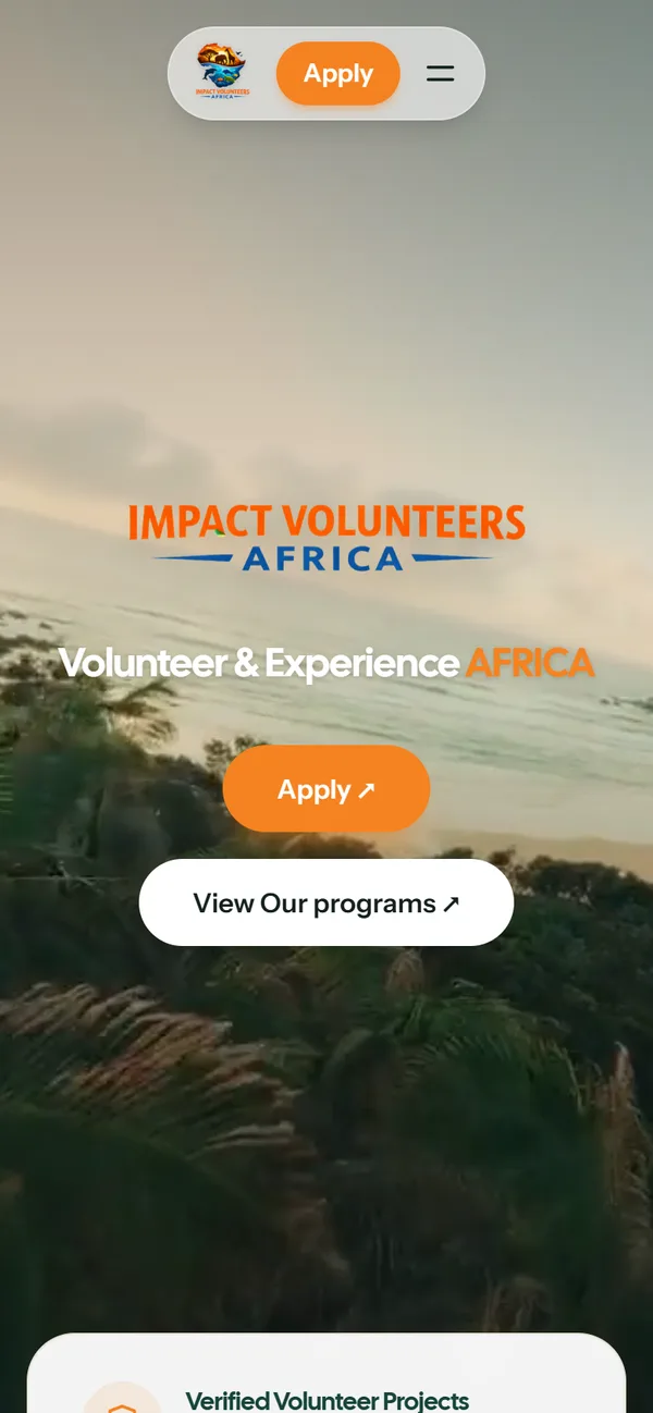 The Impact Volunteers Africa website on a phone