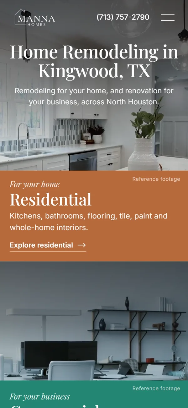 The Manna Homes website on a phone