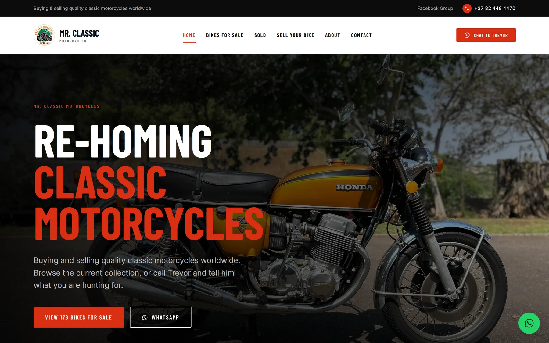 The Mr. Classic Motorcycles website on a laptop